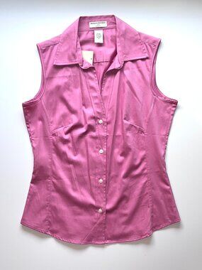 NWT Banana Republic Button Sleeveless Shirt Small Tailored Cotton PINK stretch